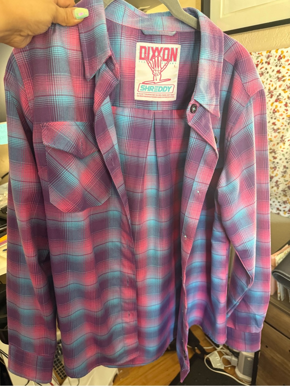 DIXXON x Shreddy Pink and Blue Plaid Button-Down Shirt